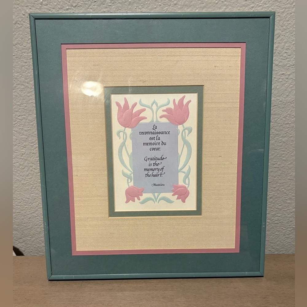 Beautiful Pastel Light Blue and Baby Pink Bilingual Gratitude Framed Quote Decor